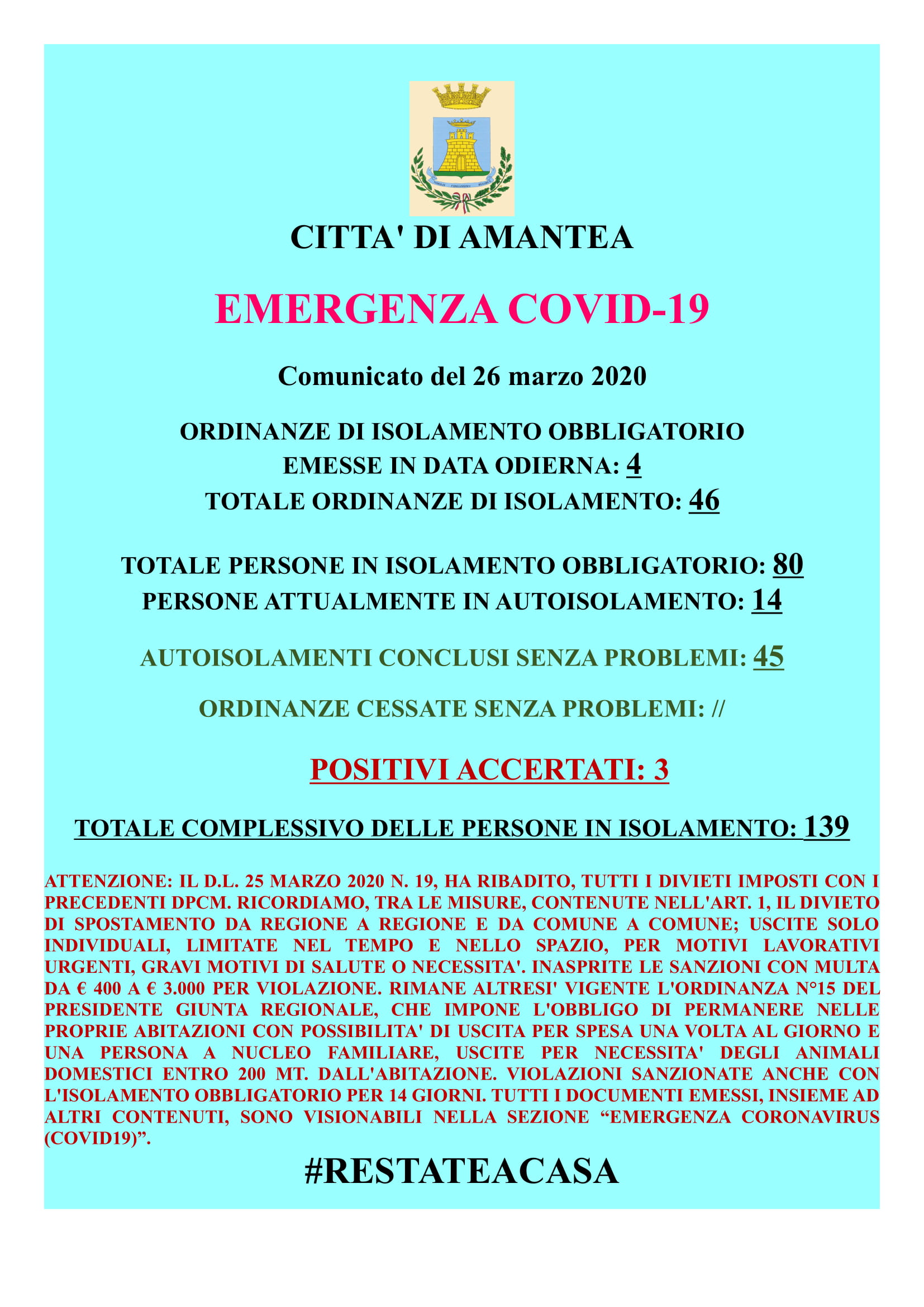 EMERGENZA COVID-19 Comunicato del 26 marzo 2020