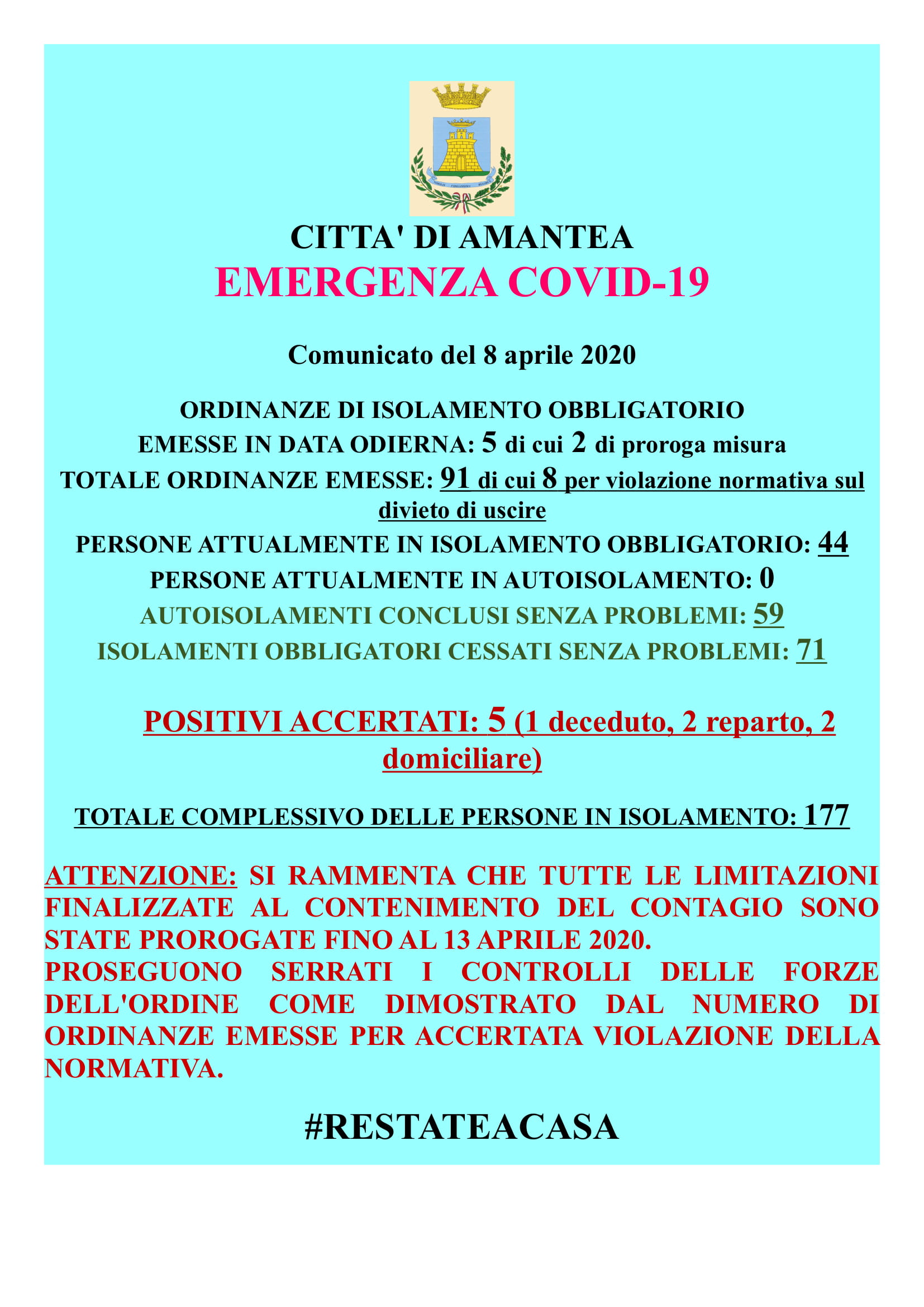 EMERGENZA COVID-19 Comunicato del 08 Aprile 2020