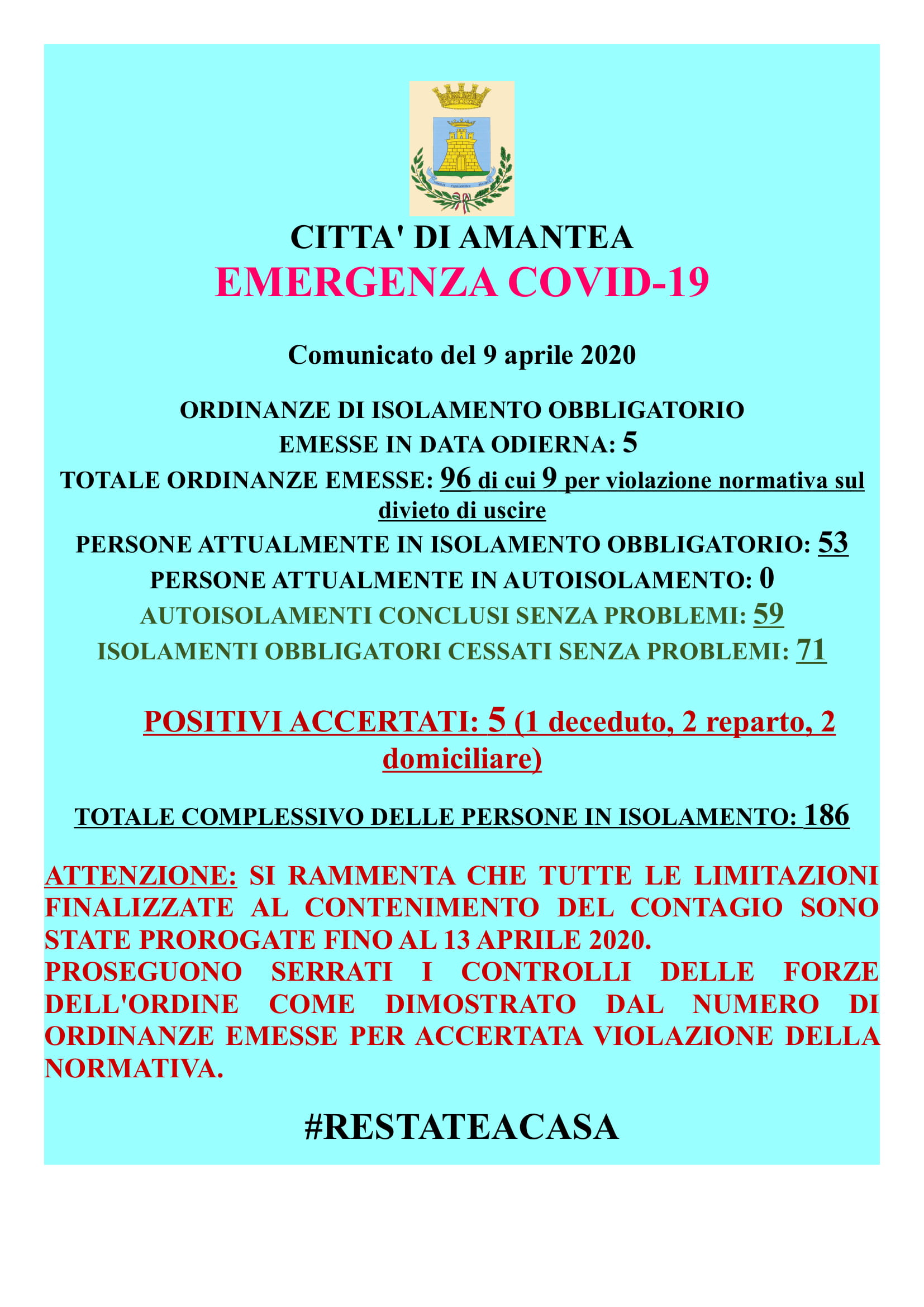 EMERGENZA COVID-19 Comunicato del 09 Aprile 2020