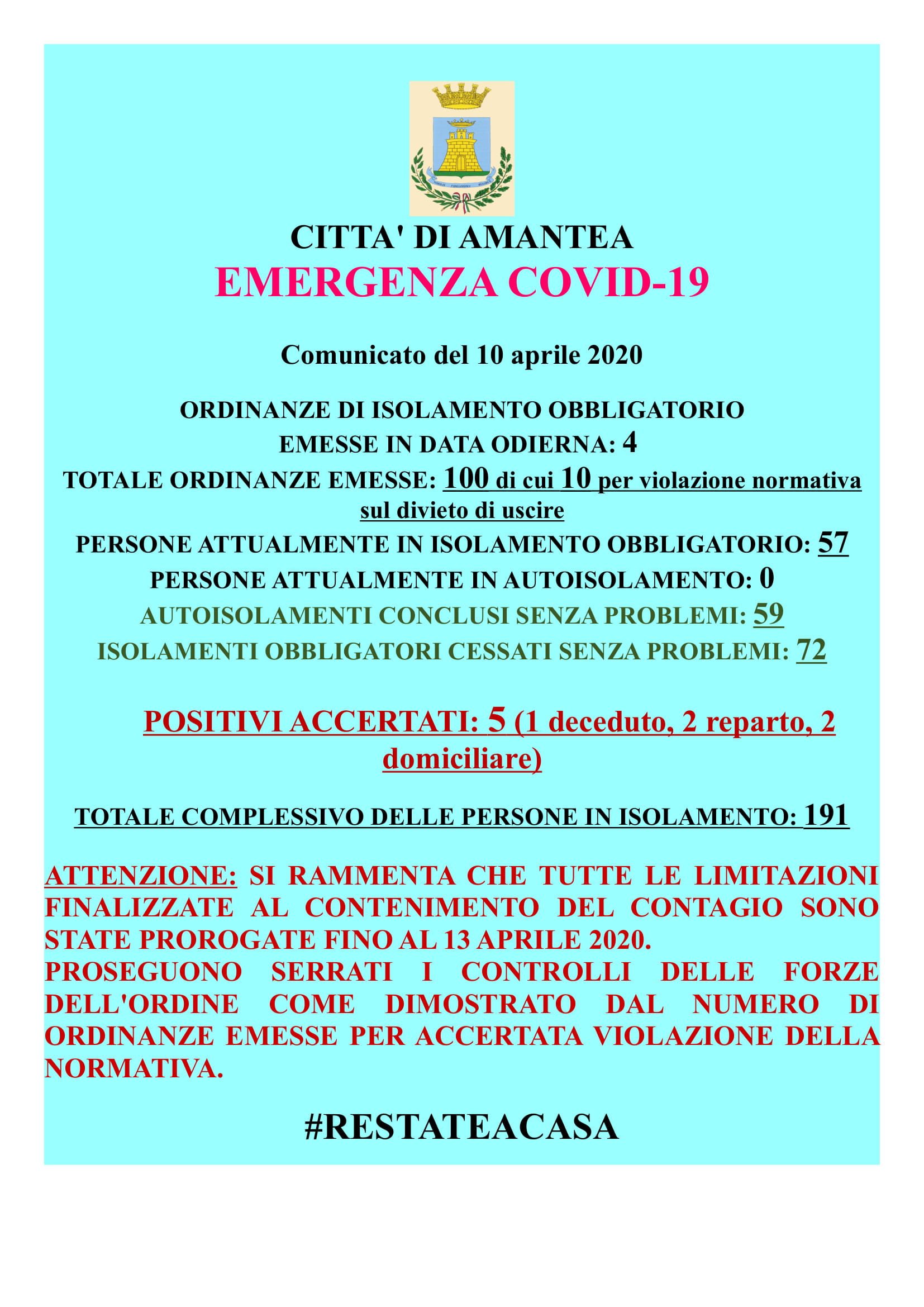 EMERGENZA COVID-19 Comunicato del 10 Aprile 2020